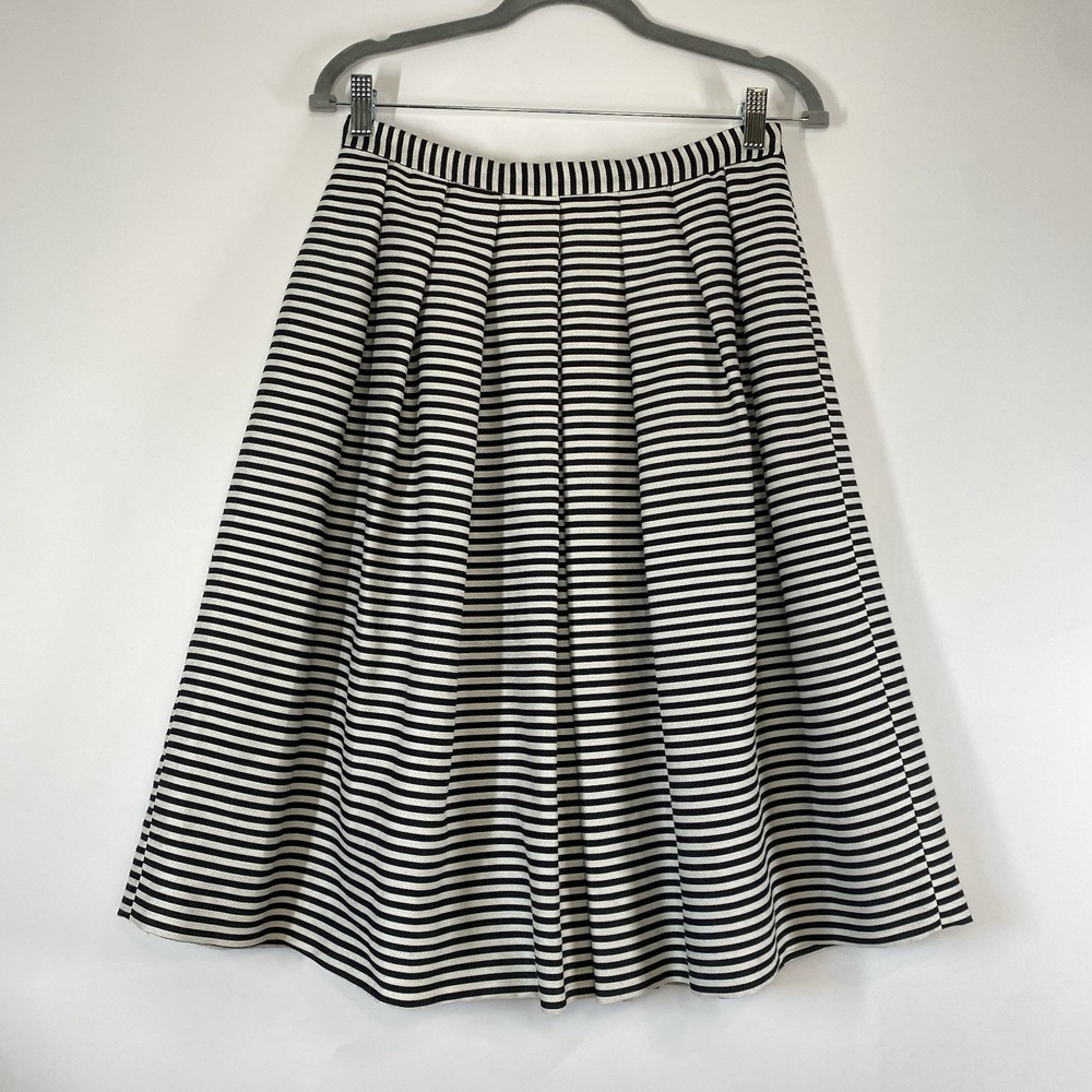Gianni Bini Retro Preppy Striped Pleated A-Line Circle Midi Skirt Small Chic